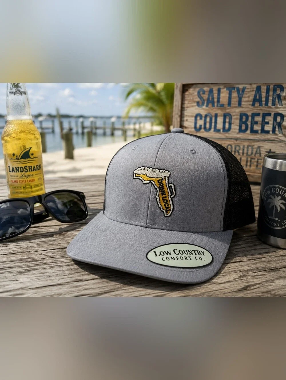 🍺 Florida Beer Trucker Hat 🌴 Low Country Comfort Co Heather Gray Snapback NWT